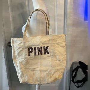 PINK Victoria's Secret Leopard Print Logo Cream Tote
